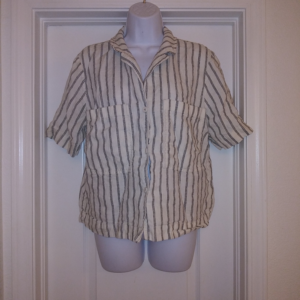 Everlane Linen Striped Boxy Button Down Shirt